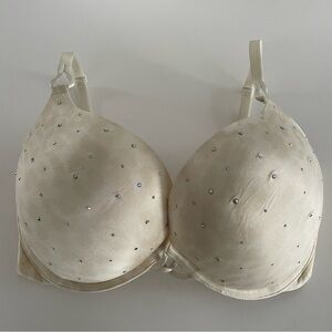 Victorias Secret Miraculous Plunge 34DD Embellished Cream Sparkly Rhinestones